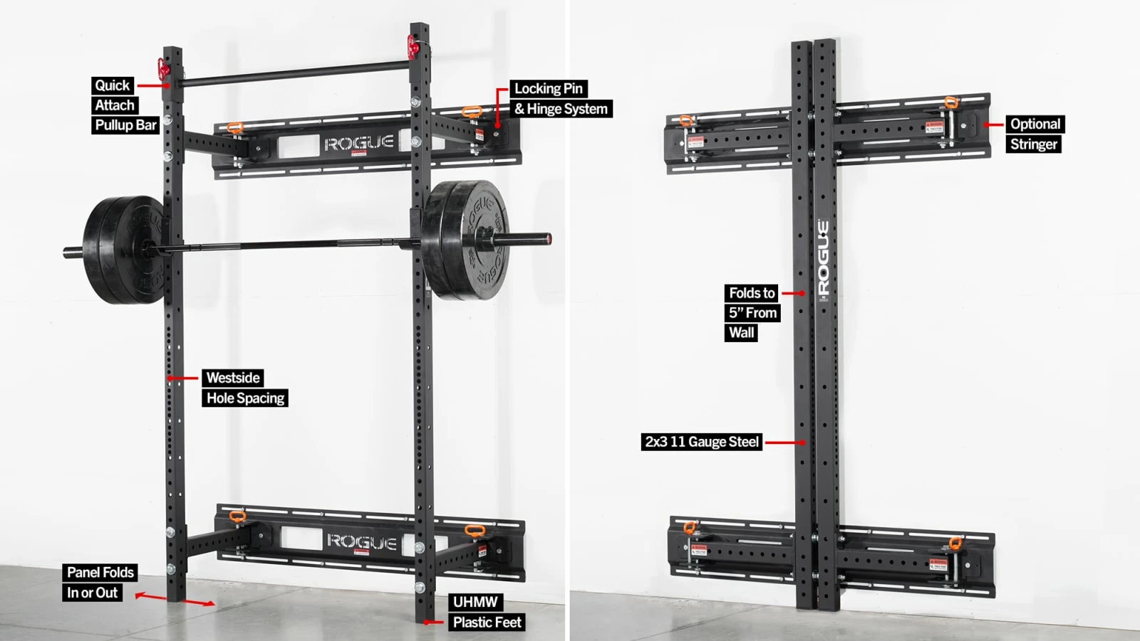 Rogue Fitness Rogue R-3W Fold Back Wall Mount Rack 3 Rogue Fitness Rogue R-3W Fold Back Wall Mount Rack