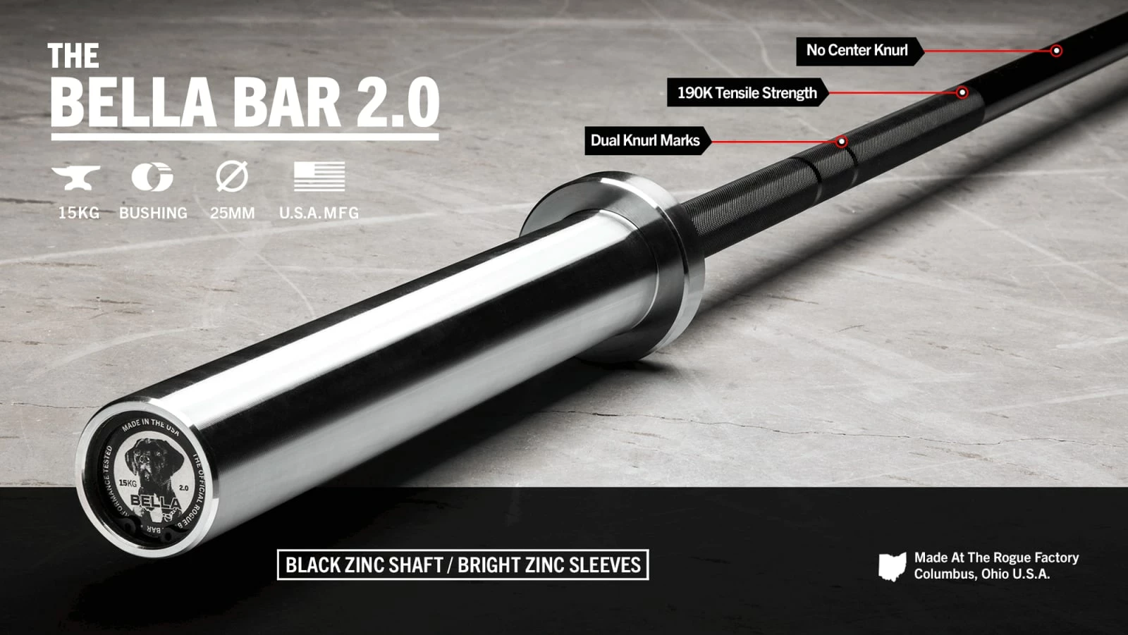 Rogue Fitness The Bella Bar 2.0 - Black Zinc 3 Rogue Fitness The Bella Bar 2.0 - Black Zinc