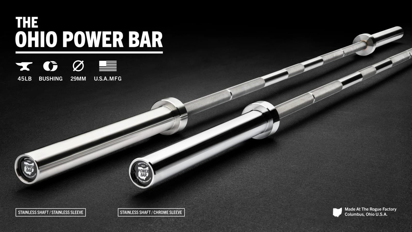 Rogue Fitness Rogue 45LB Ohio Power Bar - Stainless Steel 3 Rogue Fitness Rogue 45LB Ohio Power Bar - Stainless Steel