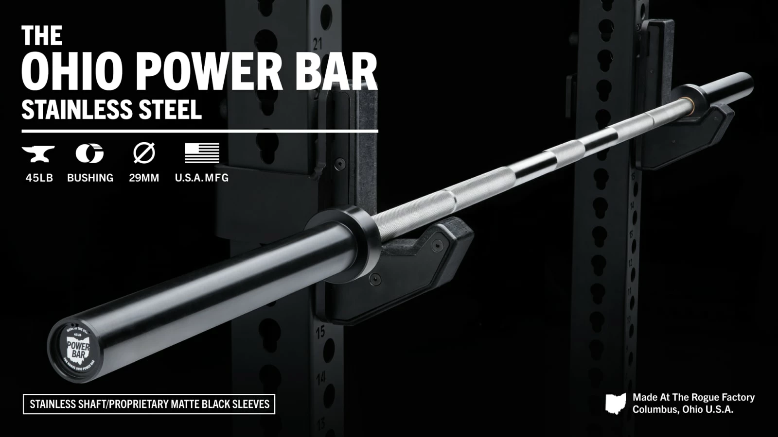 Rogue Fitness Rogue 45LB Ohio Power Bar - Stainless / Black 3 Rogue Fitness Rogue 45LB Ohio Power Bar - Stainless / Black