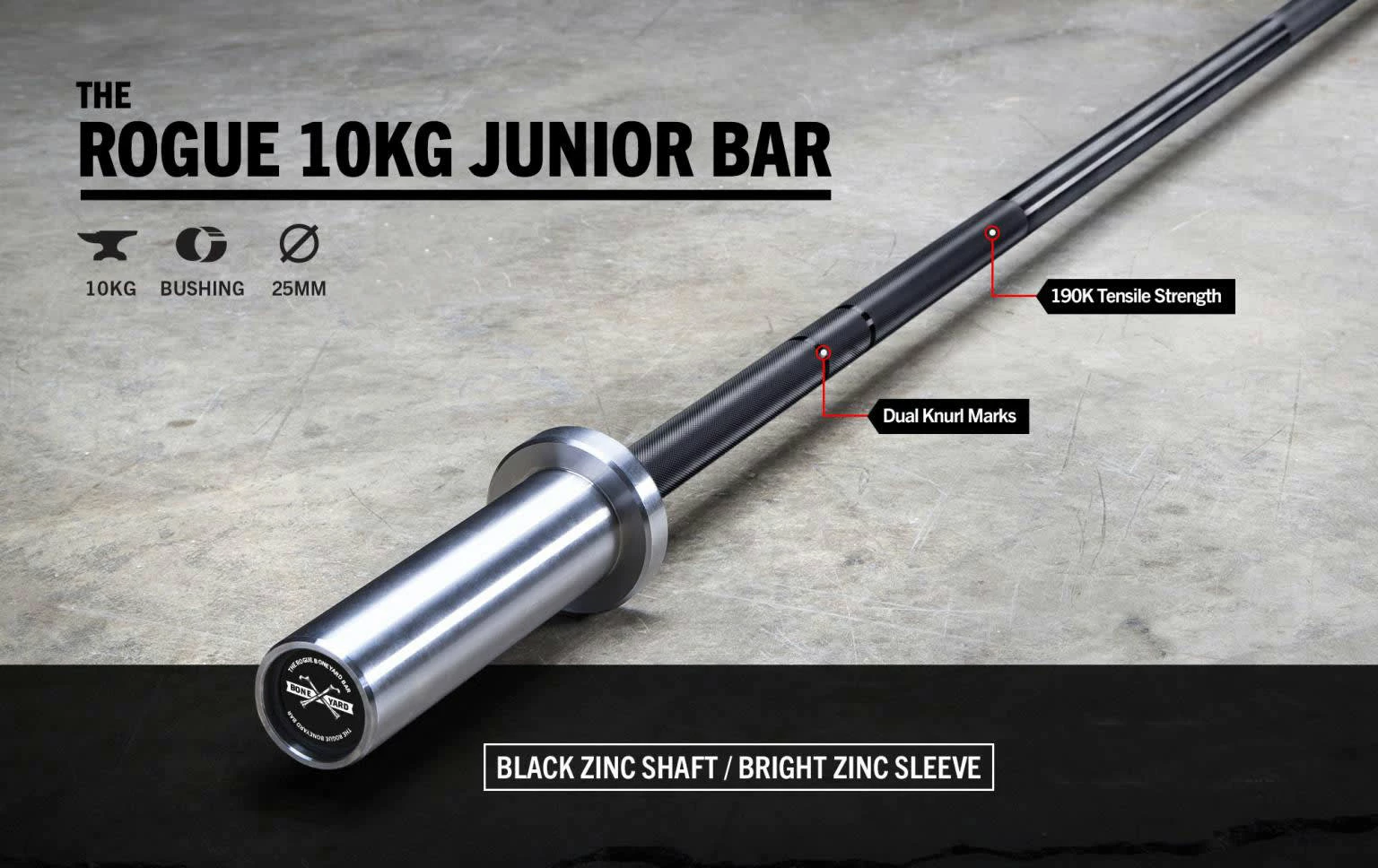 Rogue Fitness Boneyard Rogue 10KG Junior Bar 3 Rogue Fitness Boneyard Rogue 10KG Junior Bar